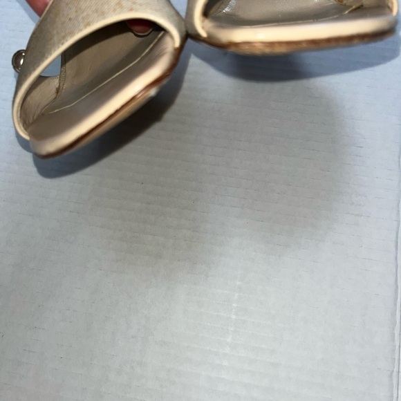 Chanel slide boho classic retro sandals heels Wheat color fabric silver logo 6.5 - Picture 3 of 15